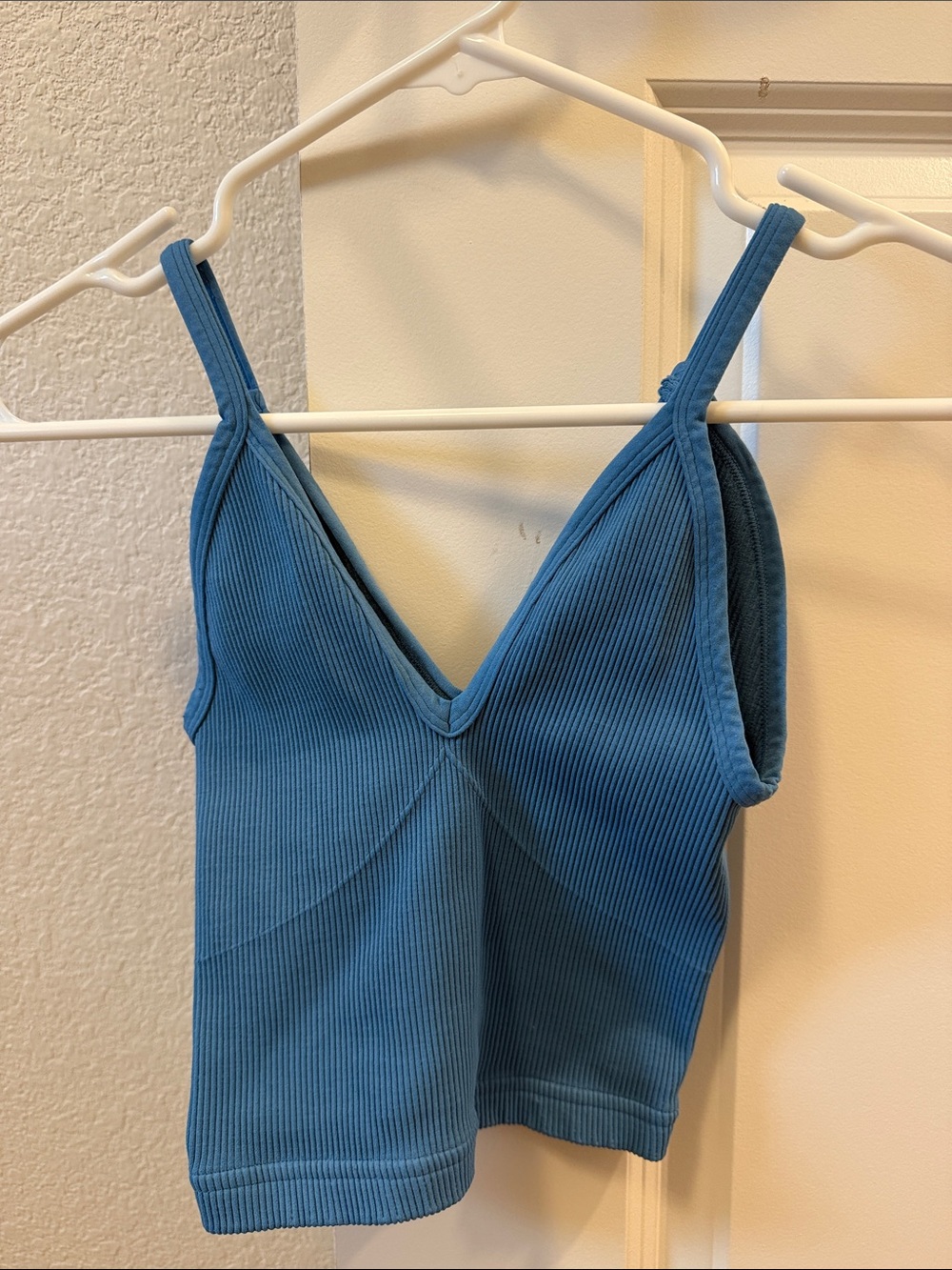 Free People Ribbed V-Neck Bandeau in Teal Blue